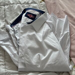 Men's White Dress Shirt with Navy Accent Collar